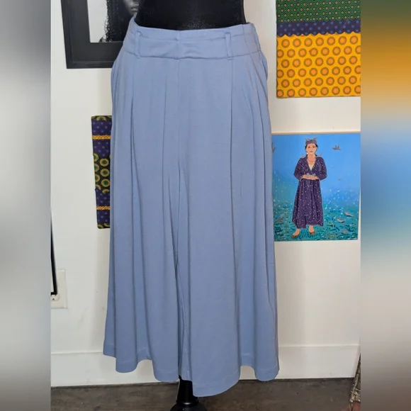 Uniqlo Blue Maxi A-Line Flowy Pants with added D-ring Belt - Picture 2 of 7